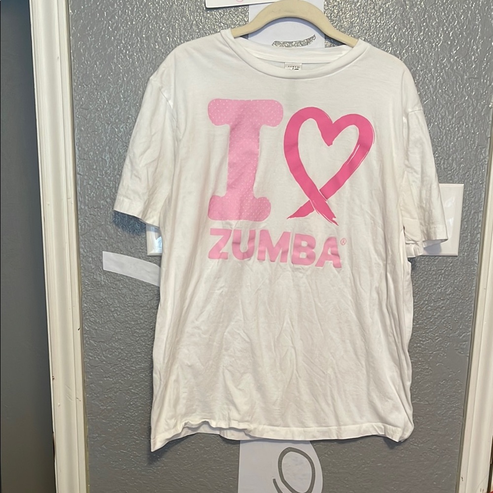 Zumba Fitness White Short Sleeve Tee with Bold Graphic